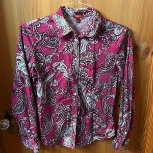 Talbots Magenta Paisley Button-Up Blouse